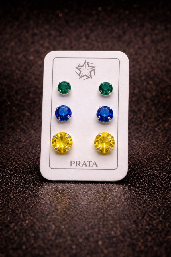 Trio de Brinco Amarelo, Azul e Verde